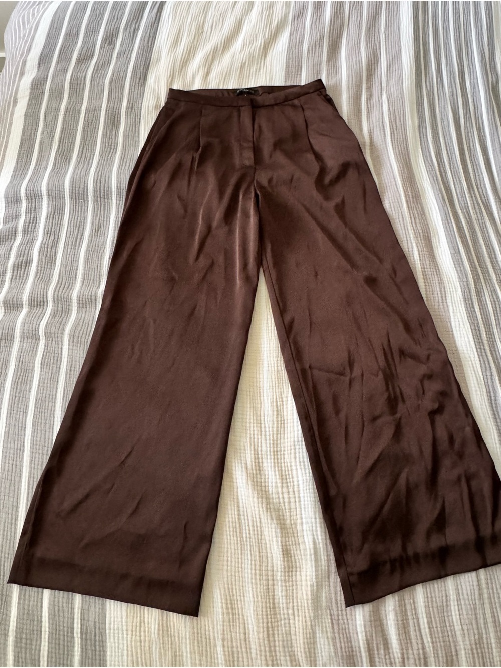 Wide-Leg Brown Satin Women's Trousers